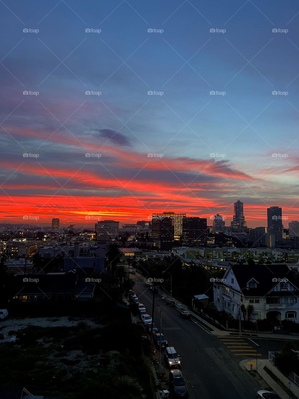 Beautiful sunrise down Colton Street in Westlake, Los Angeles California
