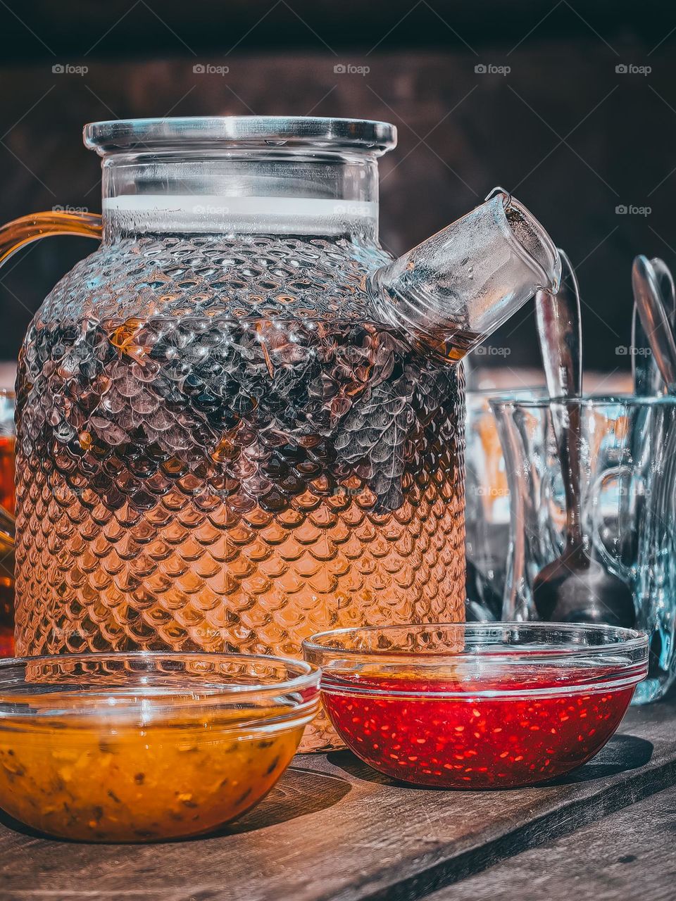 Tea in a transparent teapot
