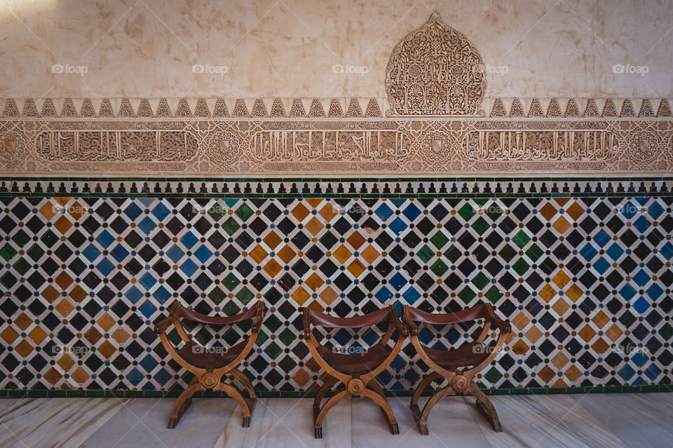 Stunning Moorish details at the Alhambra in Granada, Spain 