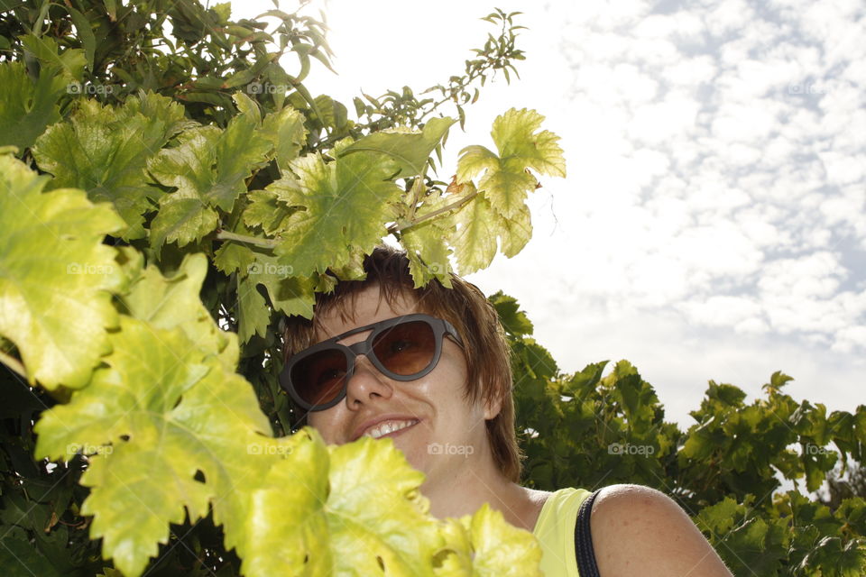 Next to a vineyard where you can see the leaves very well and I have also managed to take a small part of the sky in the photo giving a good background to the photo.