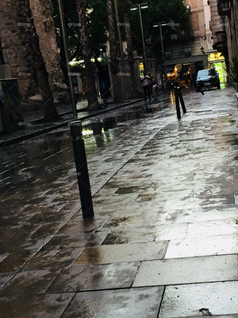 Barcelona Raval Street after Raining 