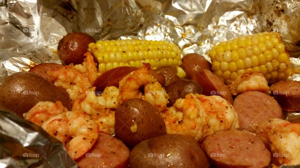 Grilled seafood bake