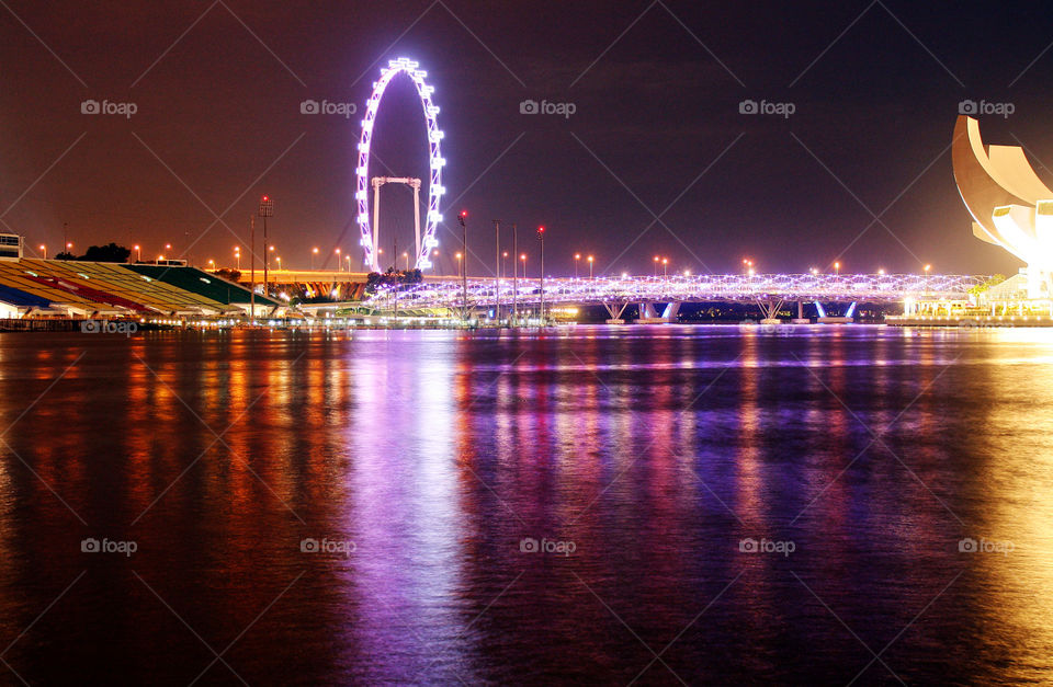 night lights reflections by the bay