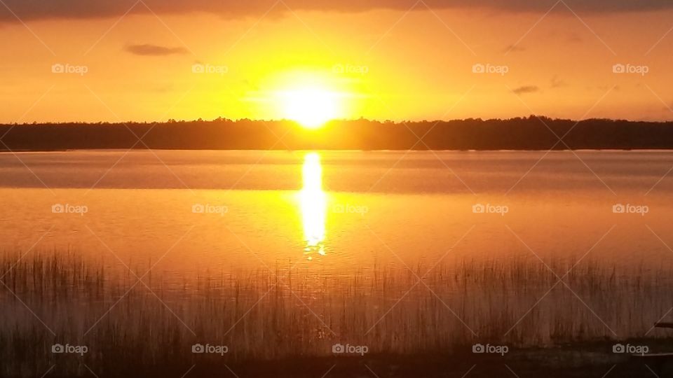 Sunset, Dawn, Lake, Water, Sun