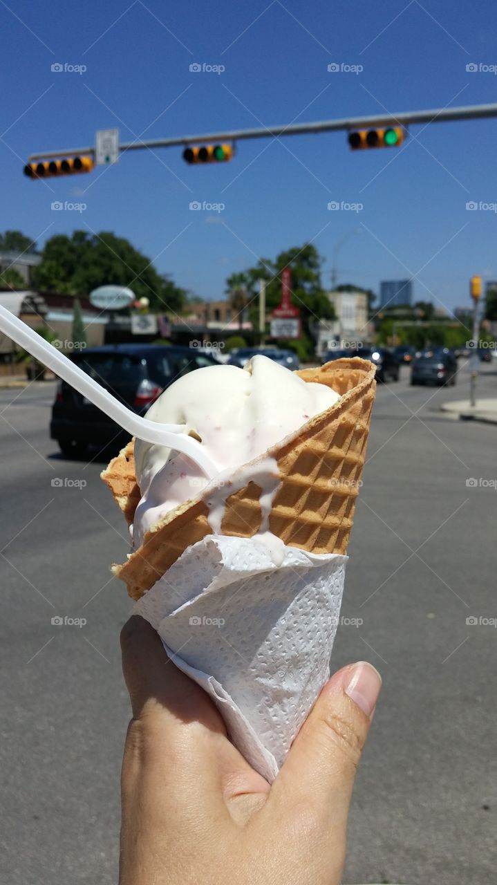 Amy's Ice Cream. Just a cone on South Congress in 100 degree weather