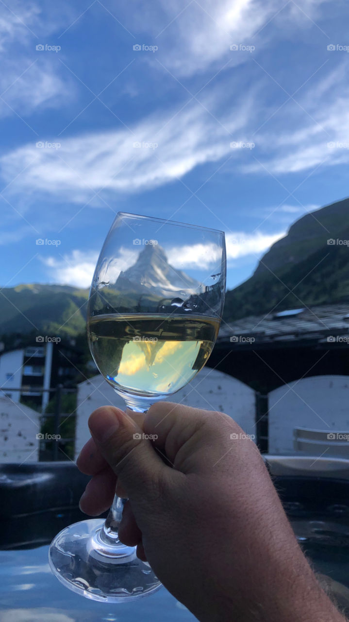 Matterhorn Reflection In Wine Glass