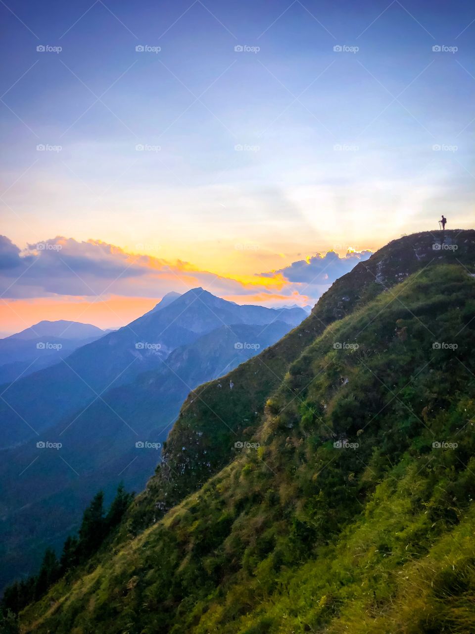 Amazing mountains view at dawn after sunset