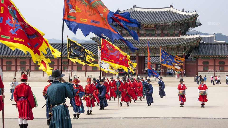 Imperial guards, ceremony, Gyeongbokgung Imperial palace, Seoul, South Korea 