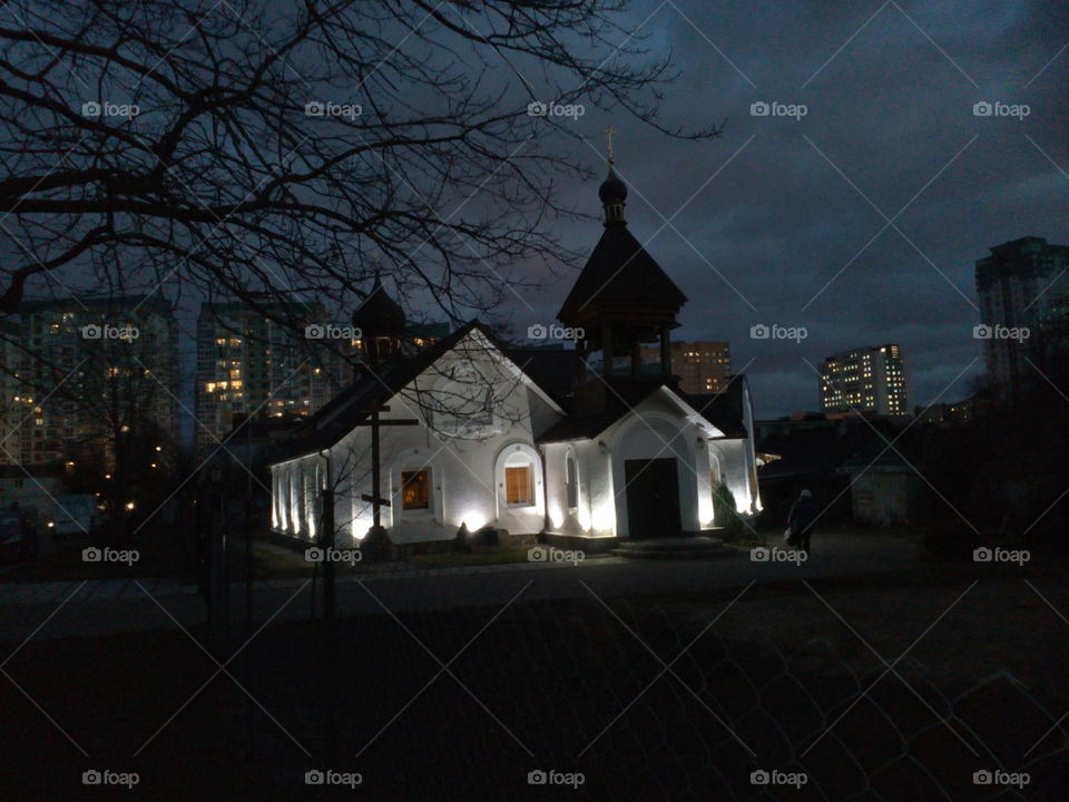 Church, No Person, Light, Building, Tree