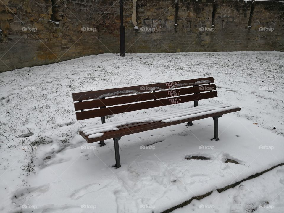 Bench, Snow, Urban, Luxembourg, Luxembourg