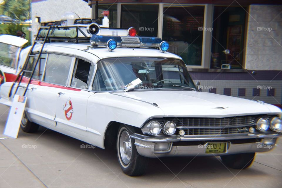 Whp you gonna call? Ghostbusters and the Ecto-1 Mobile.