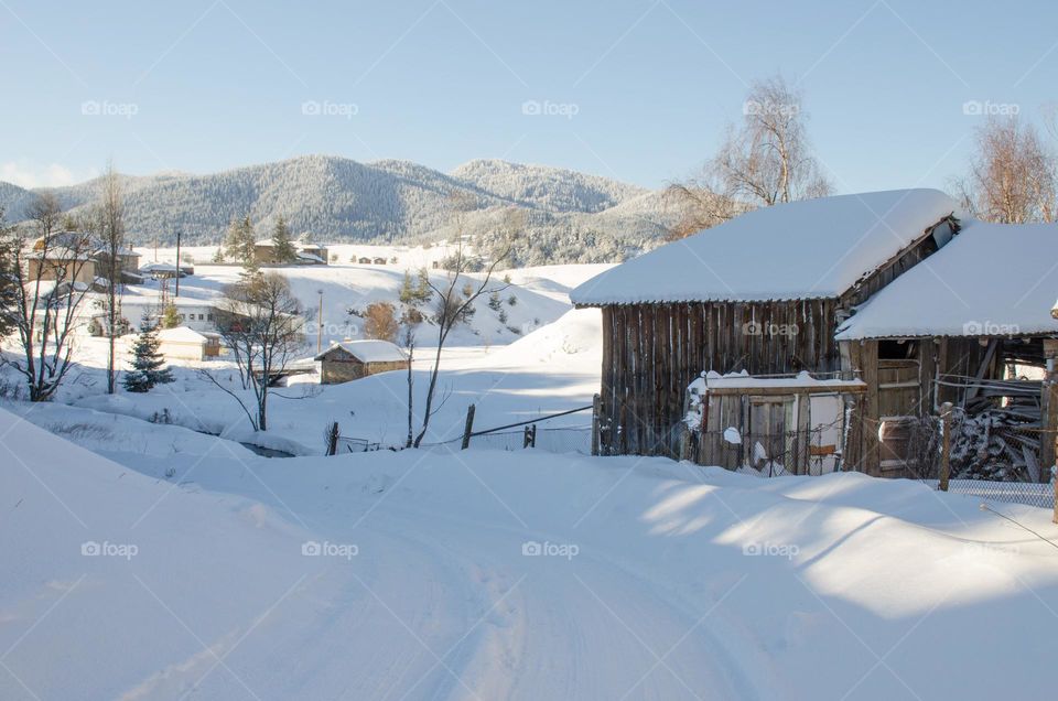 Winter landscape, Ravnogor Village, Bulgaria