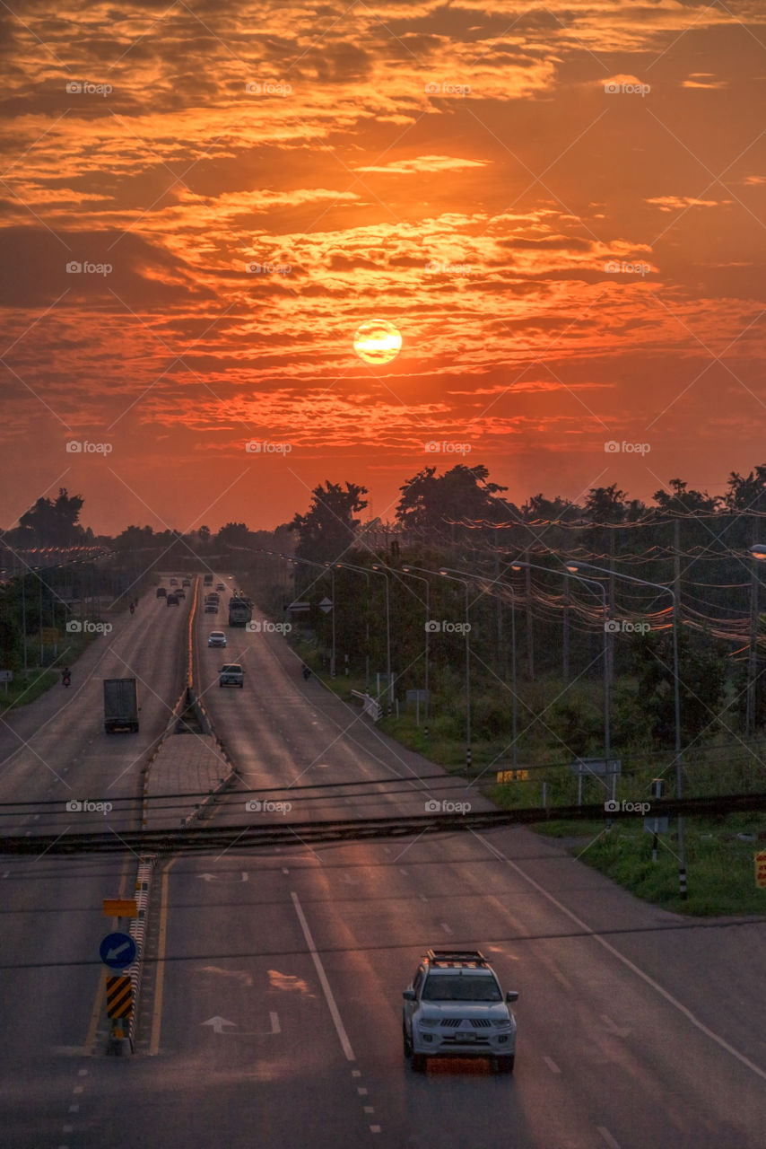 Sunset on street