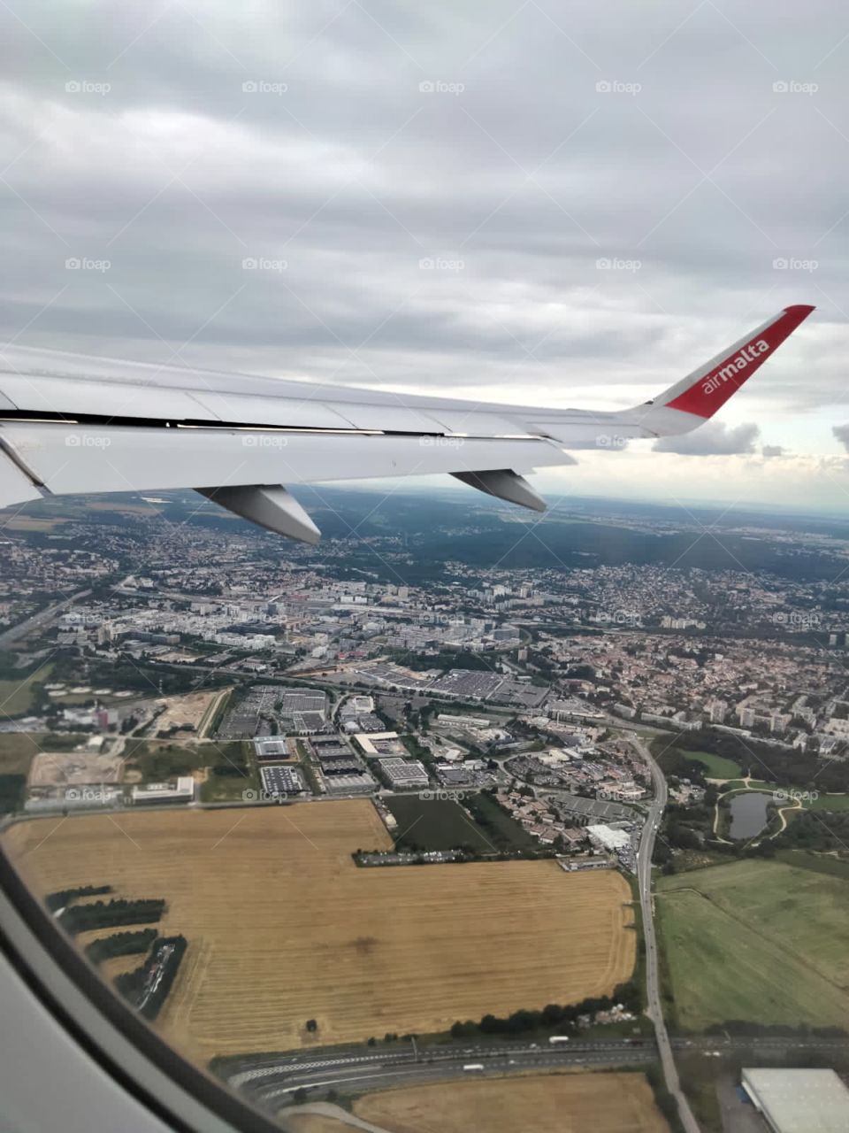 View of a plane over the French landscapes