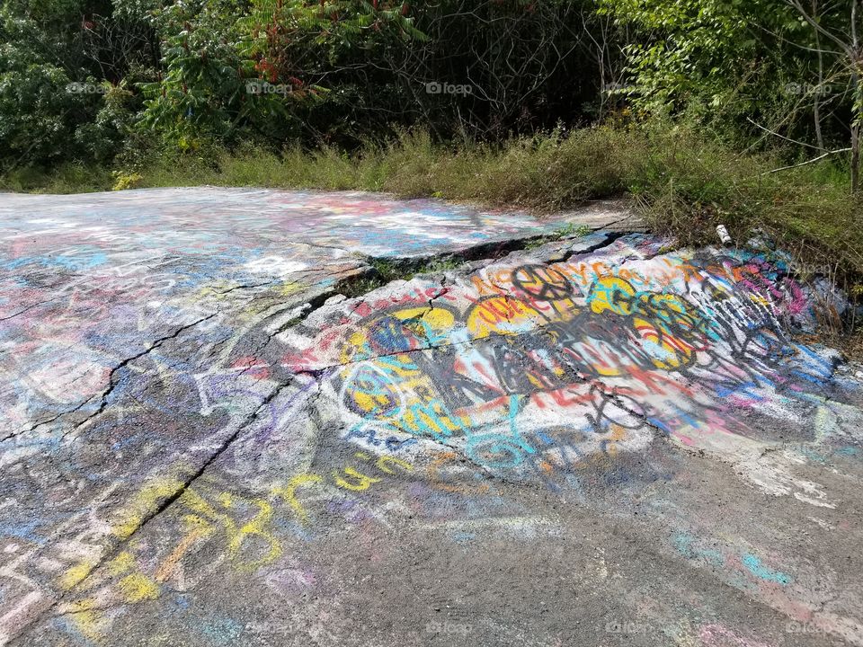 A ruptured section of the graffiti highway in Centralia, PA.