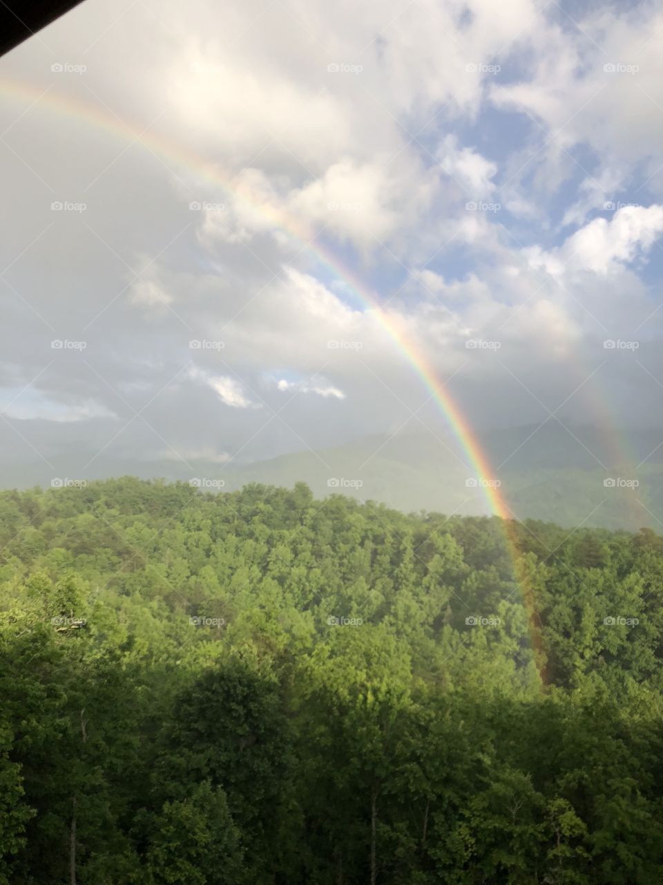 Double rainbow in the Smokey Mountains in Gatlinburg, Tennessee at the end of May. 