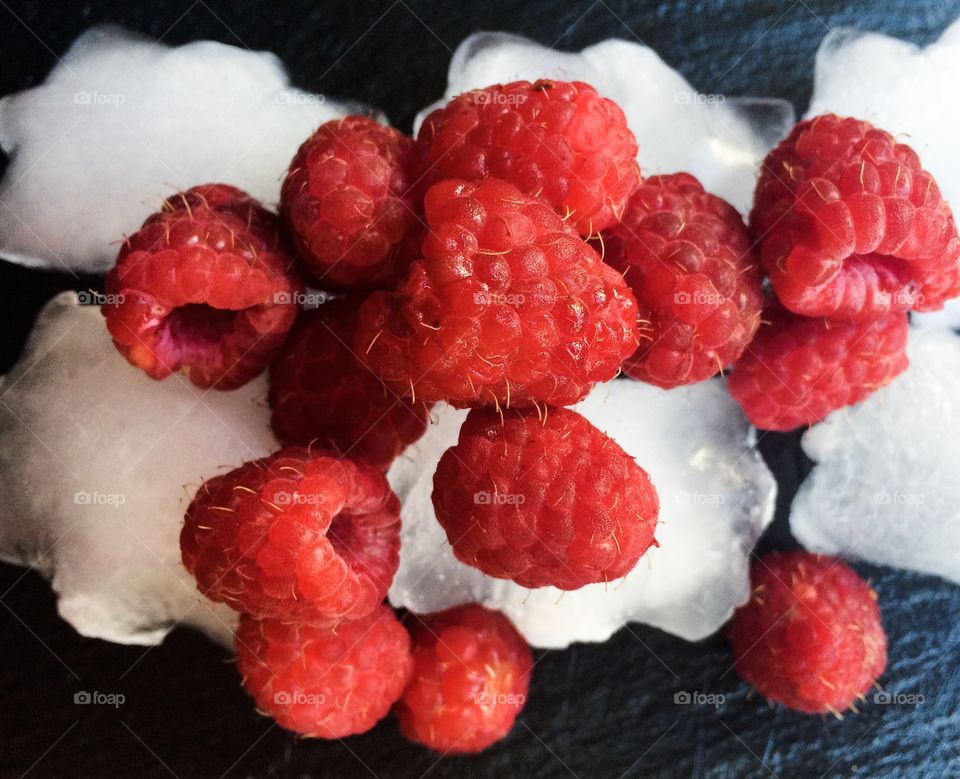 Fruits on the ice cubes