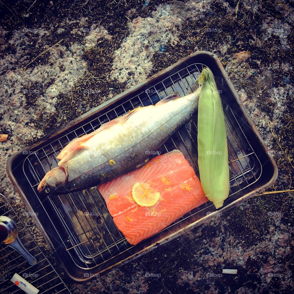 Smoked food salmon corn 