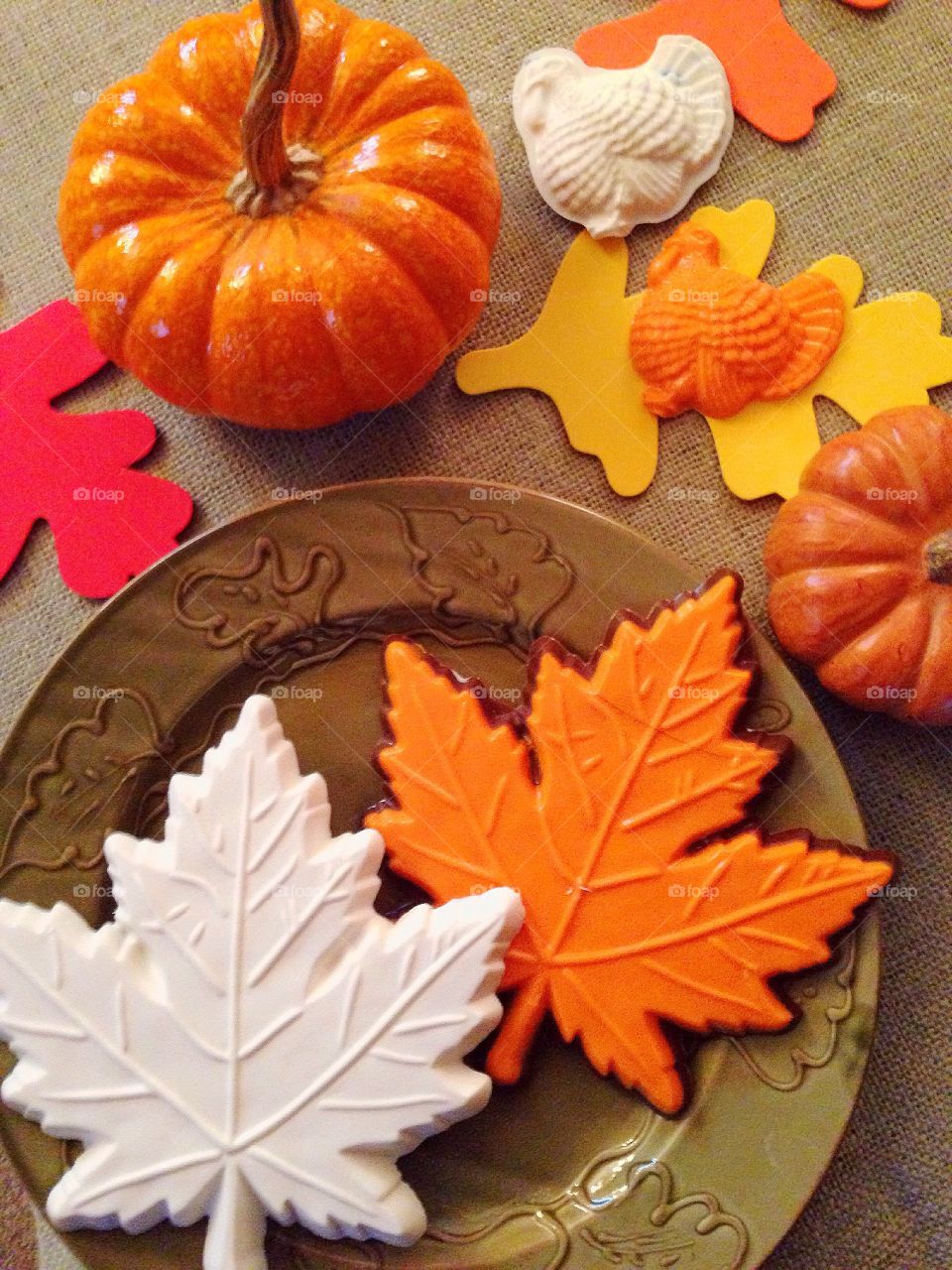 An assortment of fall / Thanksgiving themed chocolate candy. 