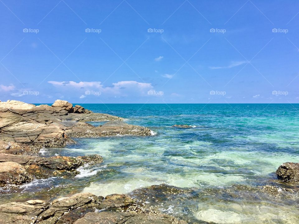 Rocky beach and blue sea
