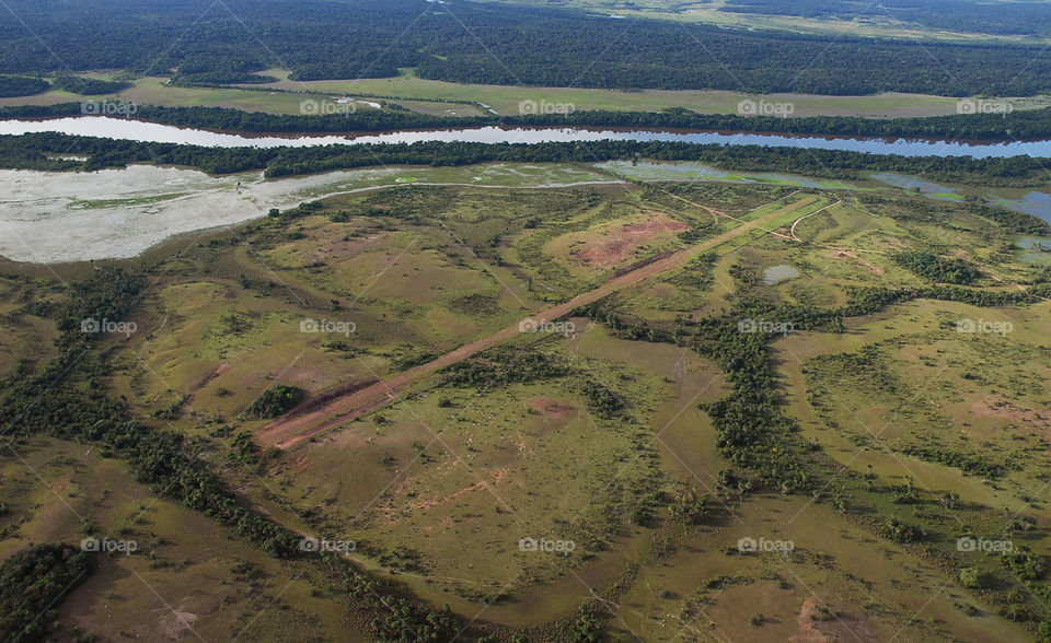 Roraima state, Brazil. Landscape of Roraima fields with Boa Vista river. Noth of Brazil.