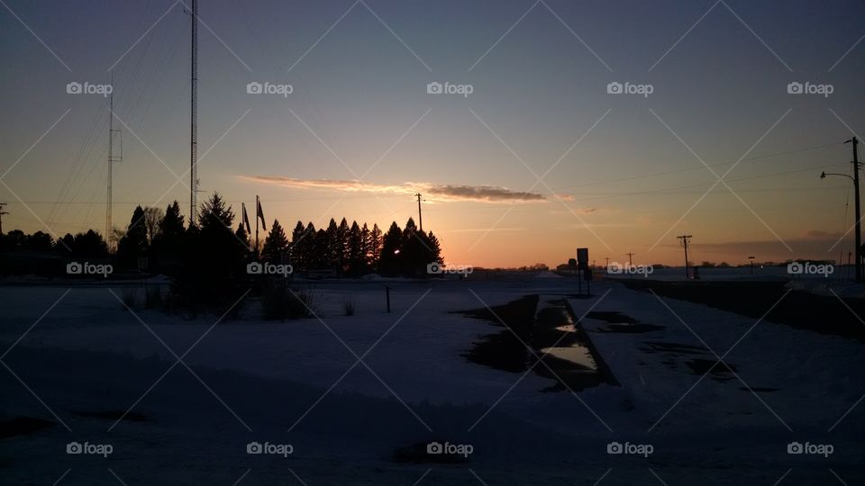 Sunset, Winter, Dawn, Snow, Landscape