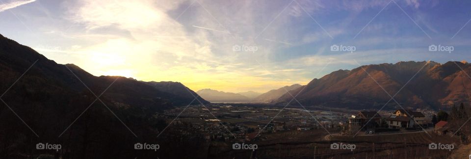 Landscape of Piano di Magadino from Camorino, Ticino. Switzerland 