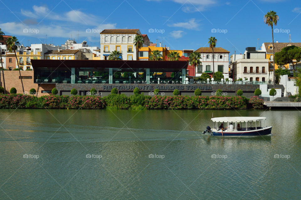 View of Barrio de Triana from river Guadalquivir, Sevilla, Spain.