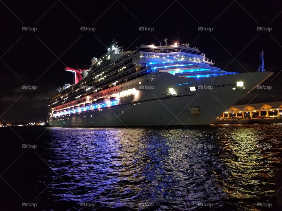The Carvial cruise ship Sunshine  at night beautiful.