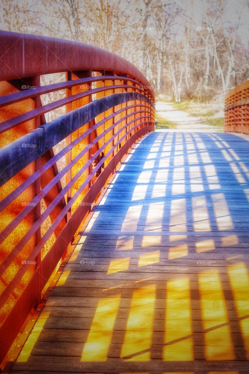 Rusty bridge in the winter sun. 