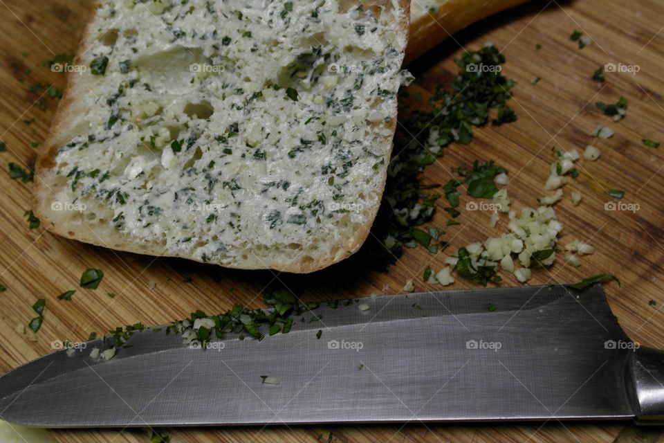 Making garlic bread 