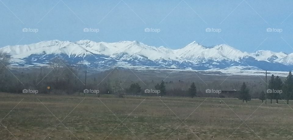 Snow capped mountain range in the distance