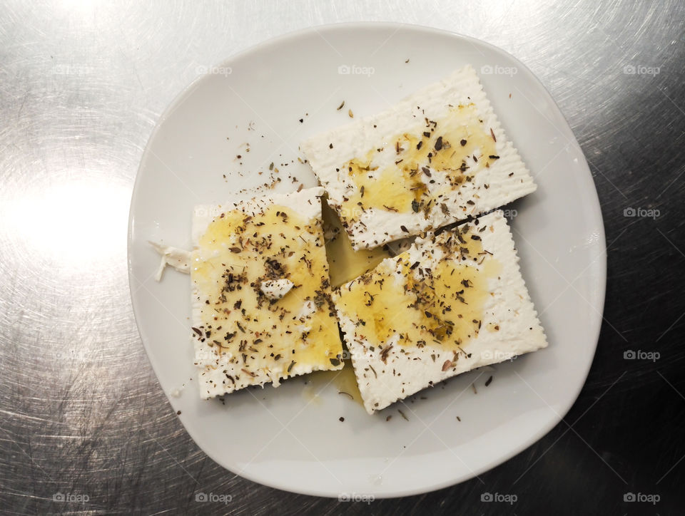 feta cheese with olive oil and oregano