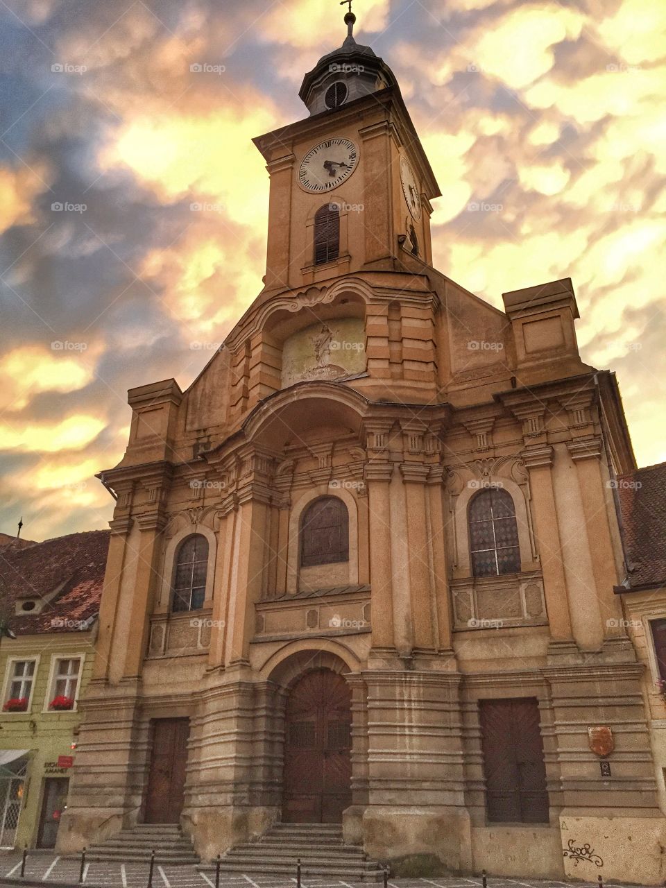 Low angle view of church during sunset