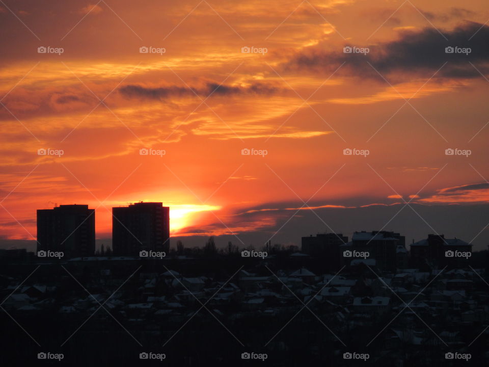 sunset over the city
