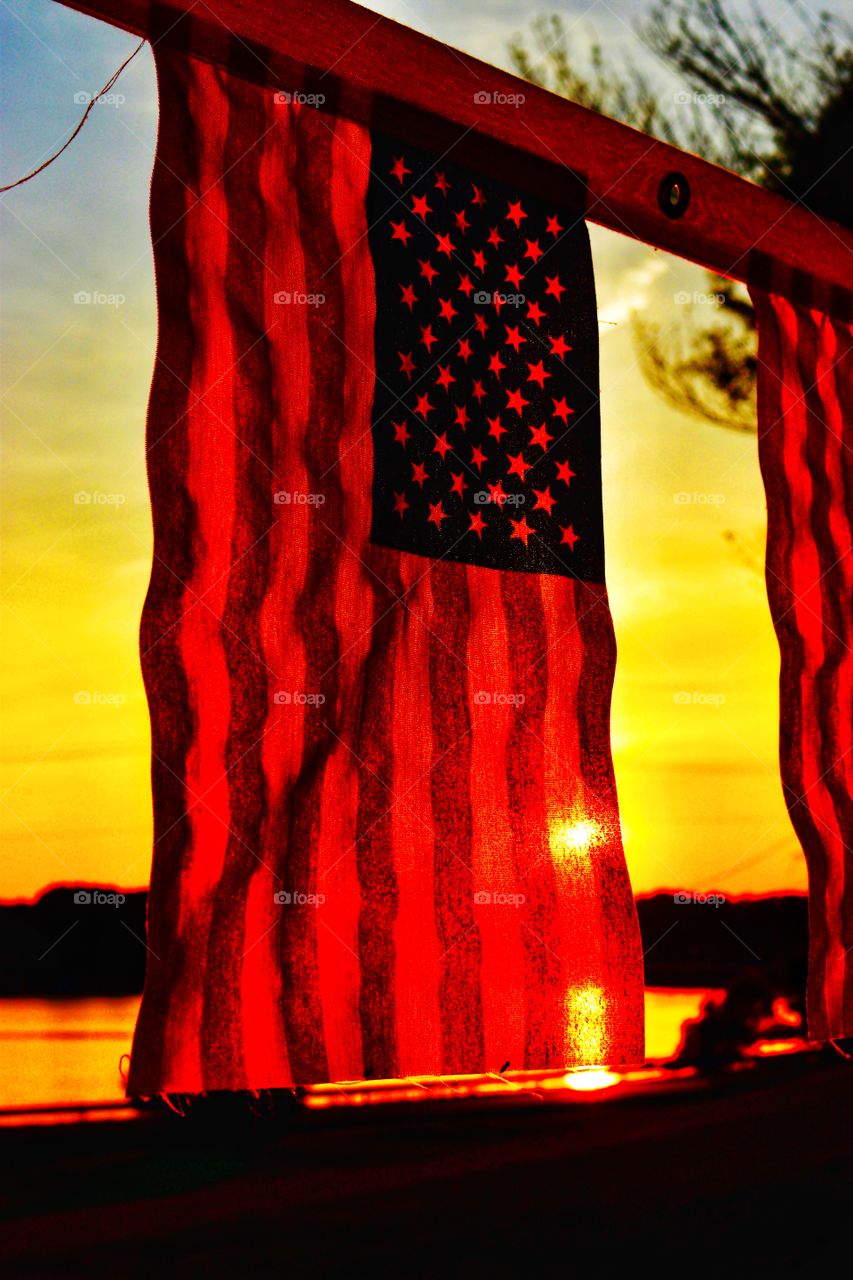 Sunset beauty and American flag in Indiana 