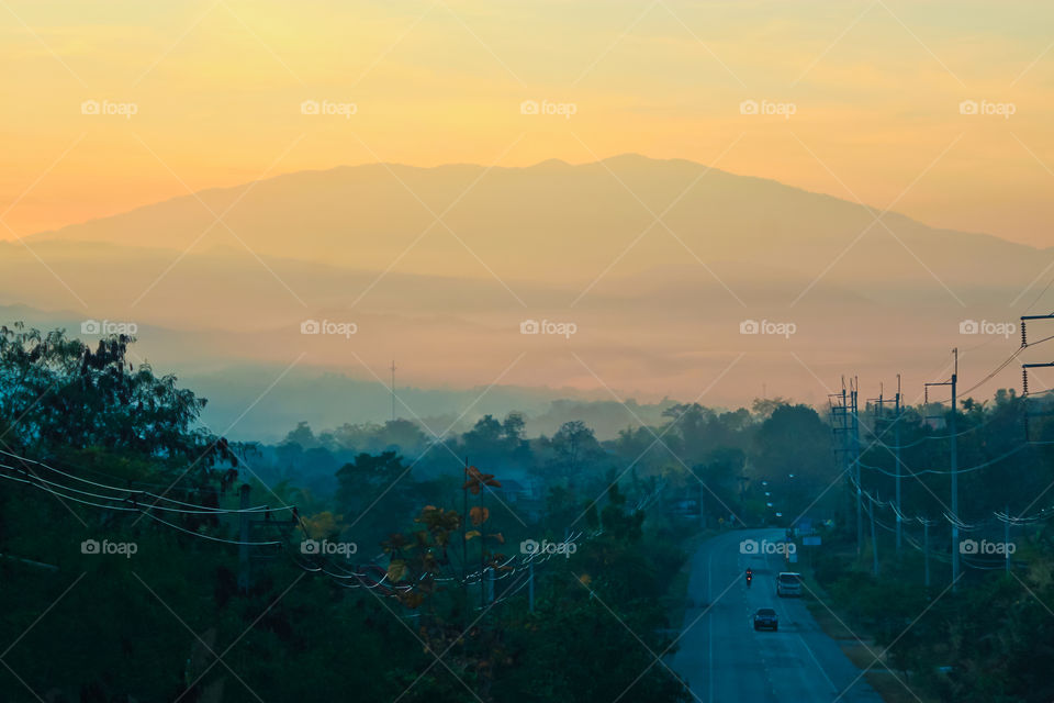 Fog in the morning in countryside Thailand.