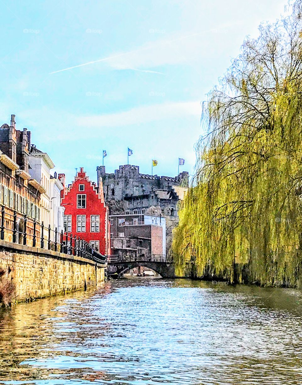 Scenic boat ride on the Lys in beautiful Ghent - Belgium