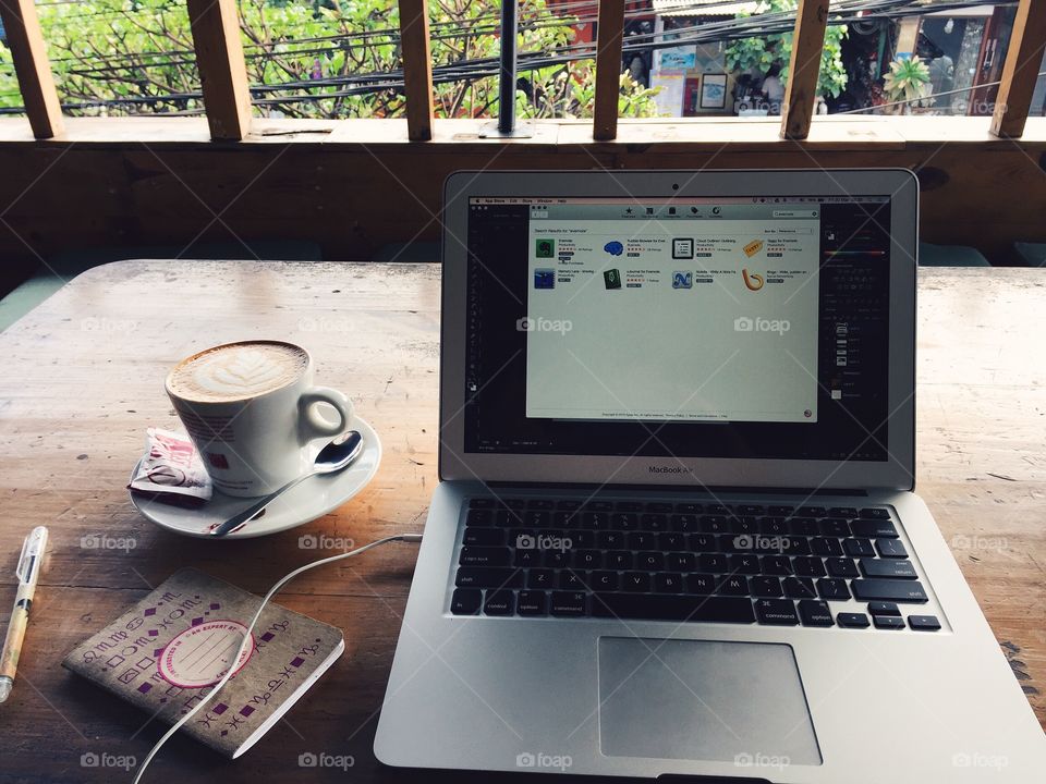 Coffee with laptop.