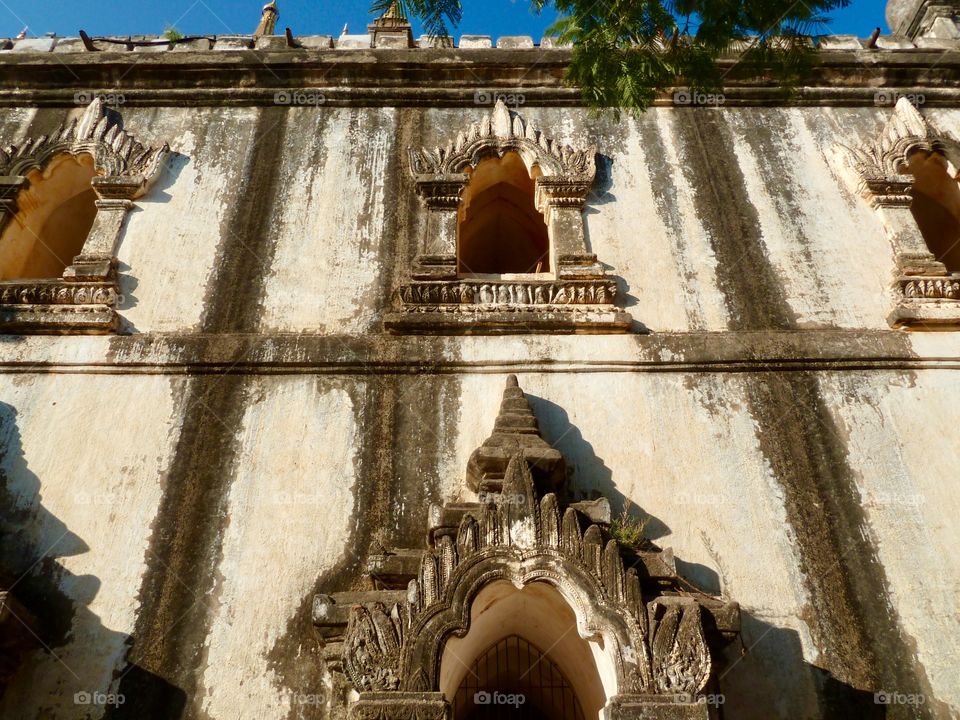 Wearing down of the facade at a temple in Bagan, Myanmar