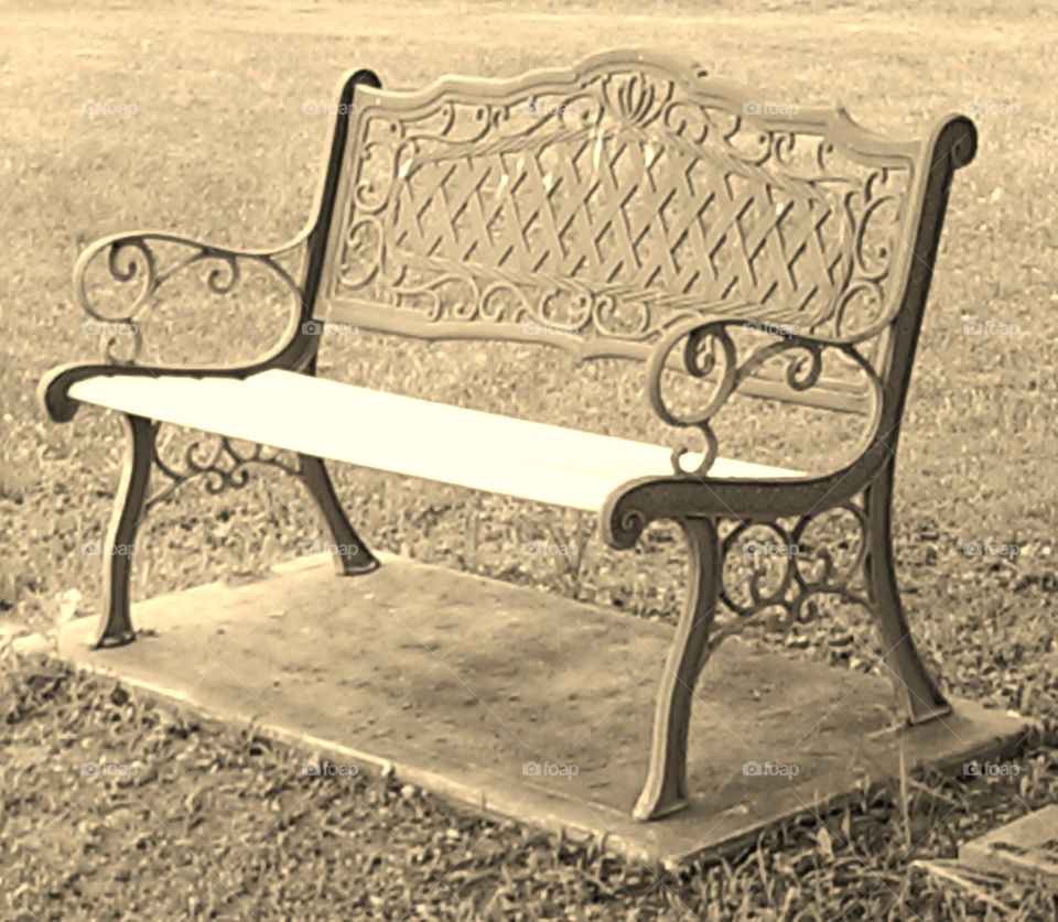 Memorial Bench. iron bench sits alone in memory of someone