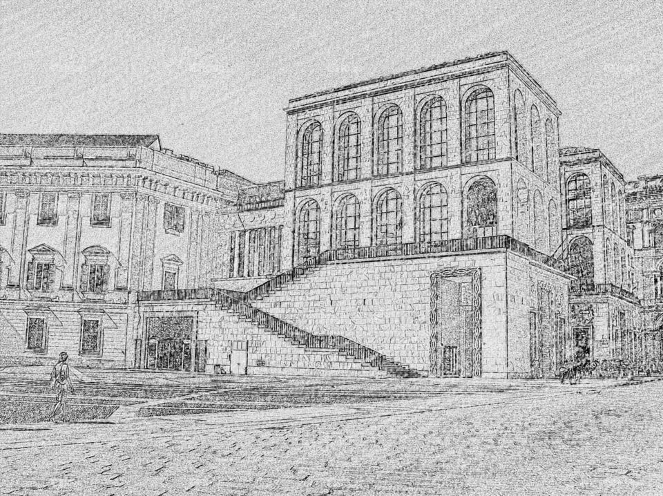 A sketch of the building