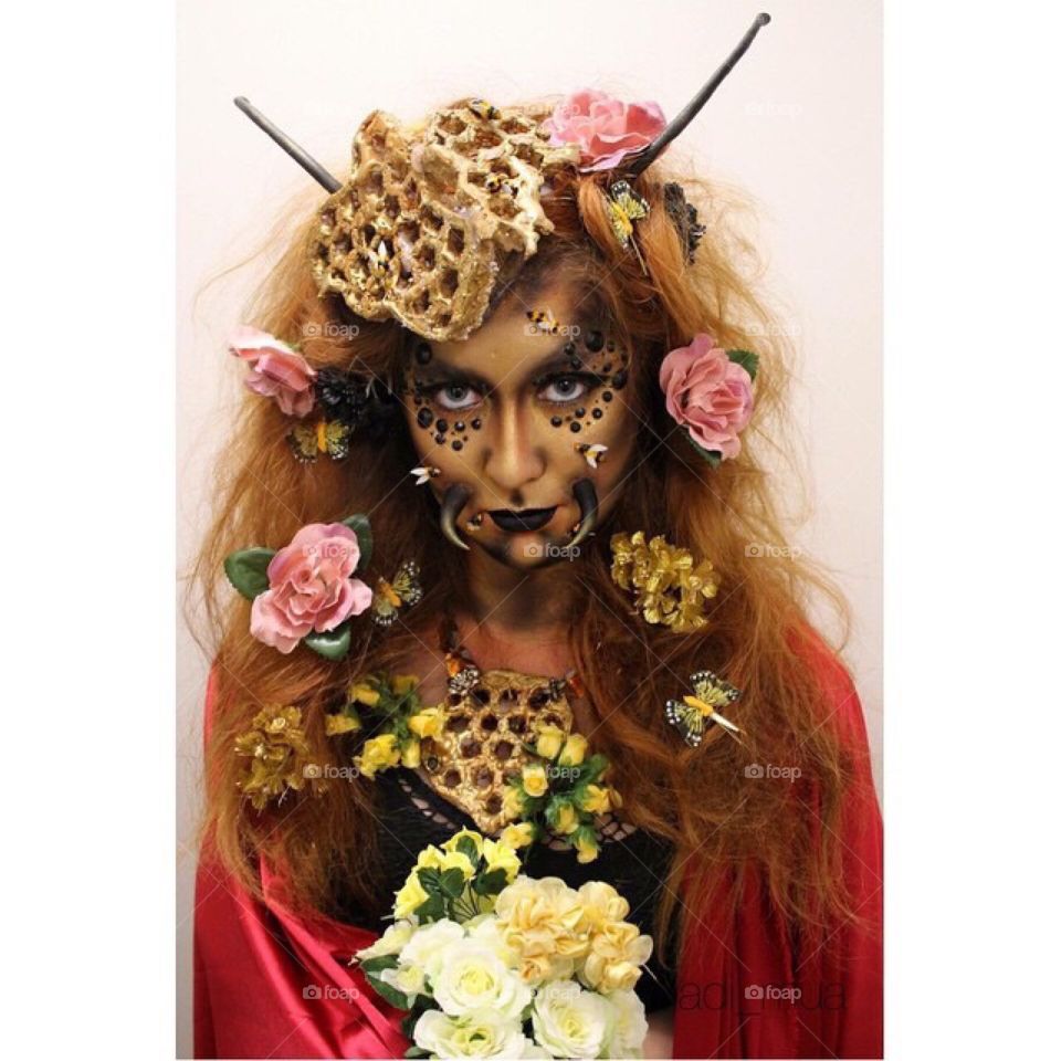 Woman in honey bee costume
