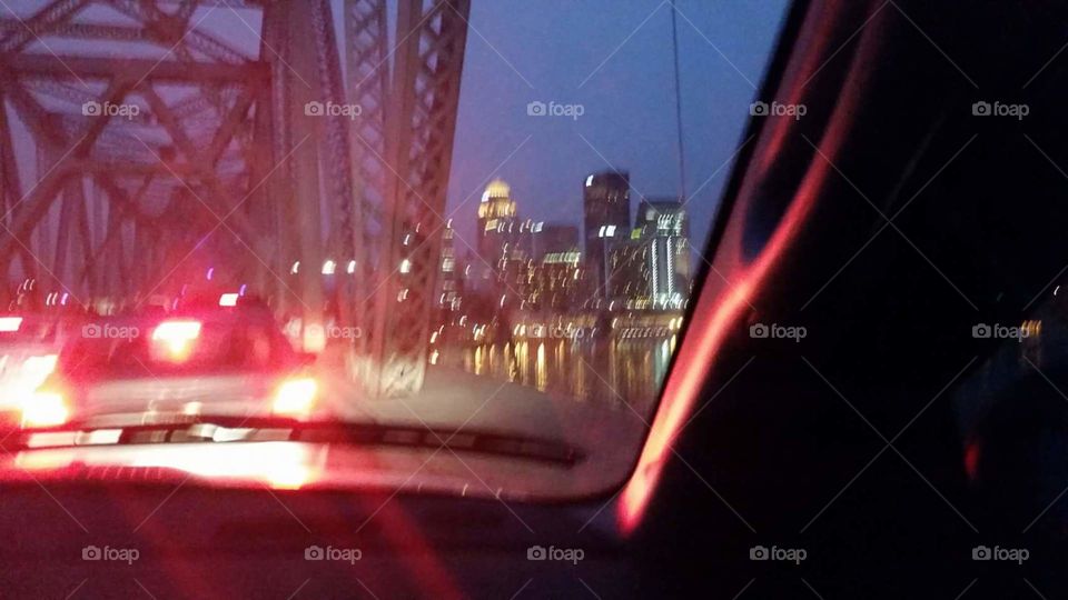 Louisville KY city lights. View from the bridge