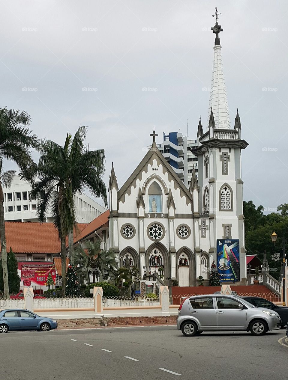 Church of Visitation.  It's the biggest Catholic Church in small town Seremban, Malaysia which was built by French missionaries in the late 19th century. The picture depicts the church at it gets ready for Xmas 2017.