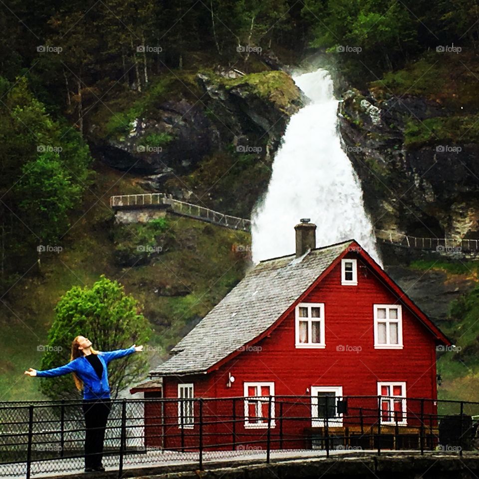 Barn and waterfall