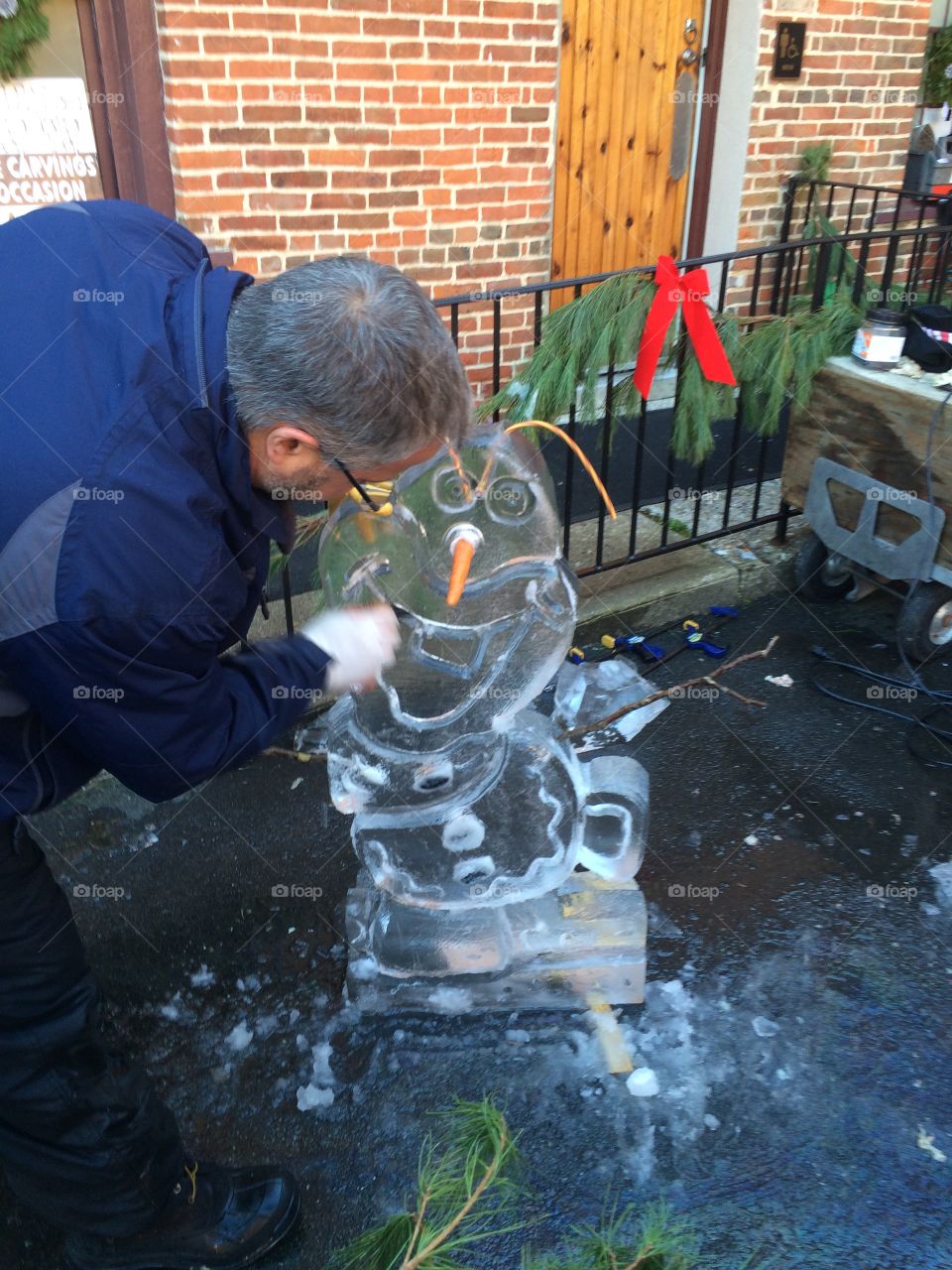 Ice sculpture making.