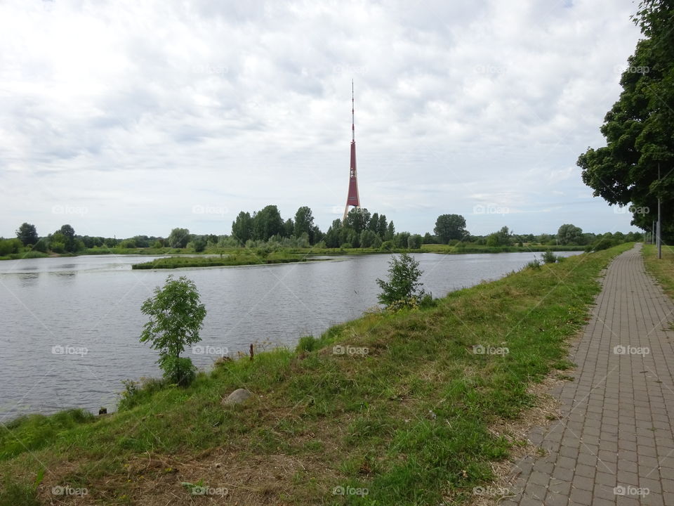 Television Tower and Daugava River in Riga city