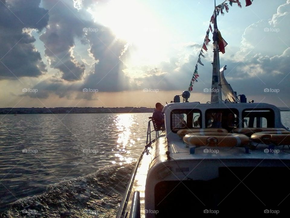 sunset. boating