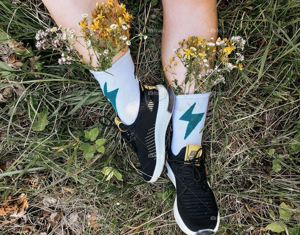 A crazy combination of socks and shoes